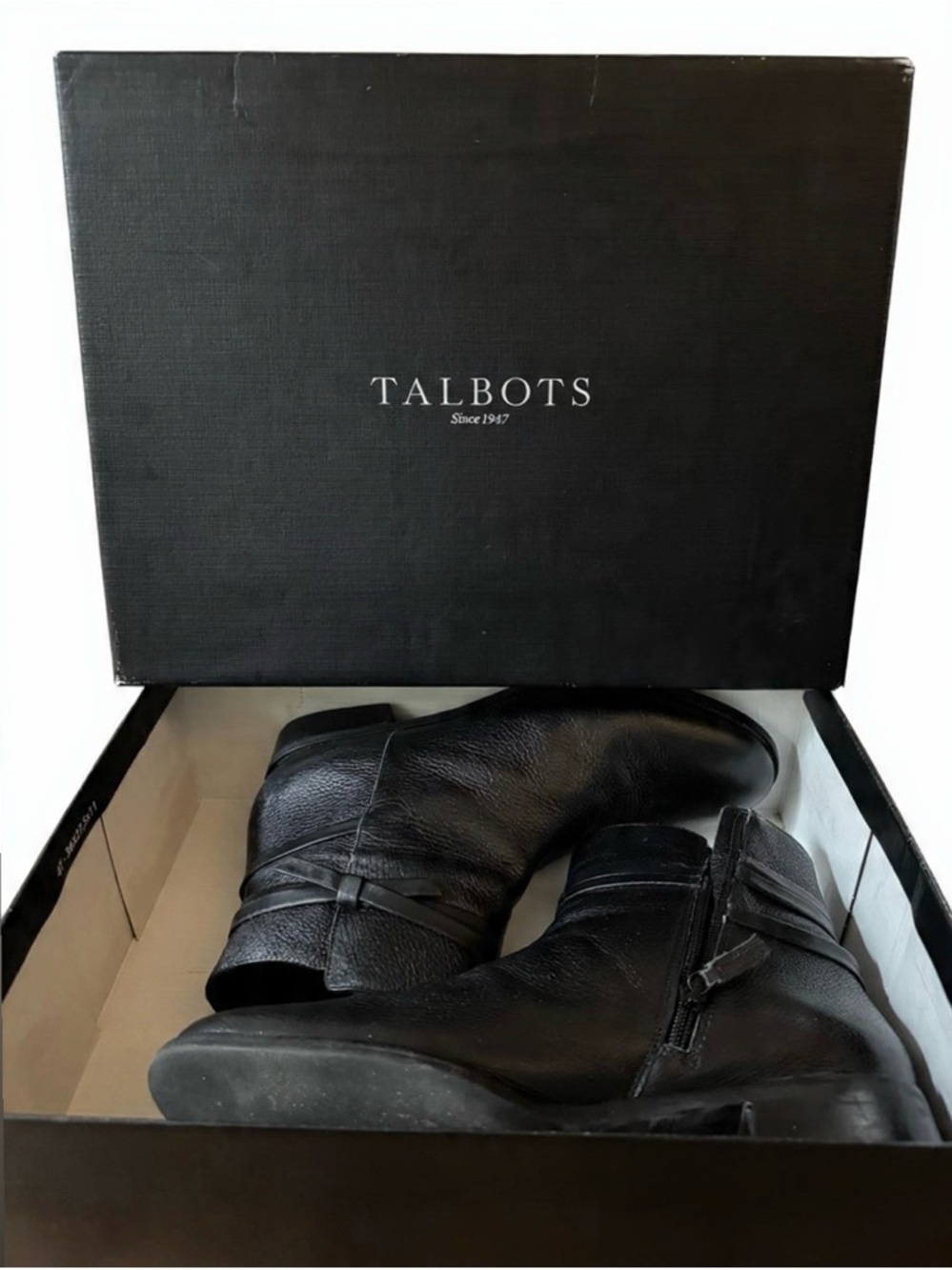 Talbots Black Leather Ankle Boots with Side Zip